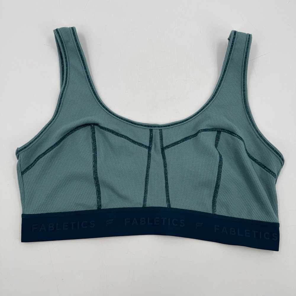 Fabletics Sports Bra Waffle Knit Comfort Stretch Athletic Top Teal Size S